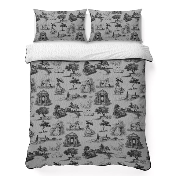 King Quilt Bedding Set, Farmhouse Vintage Estate Horse Swan Soft Microfiber Summer Bedspread Coverlet with 2 Pillow Shams for All Season, Retro Animal Plant Breathable Bedding Set for Hot Sleepers