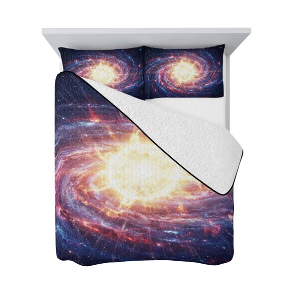 King Quilt Bedding Set, Galaxy Planet Theme Soft Microfiber Summer Bedspread Coverlet with 2 Pillow Shams for All Season, Moon Outer Space Breathable Bedding Set for Hot Sleepers