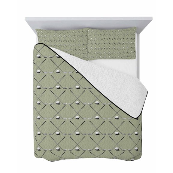 King Quilt Bedding Set, Golf Ball Club Outdoor Sport Soft Microfiber Summer Bedspread Coverlet with 2 Pillow Shams for All Season, Sage Green Breathable Bedding Set for Hot Sleepers