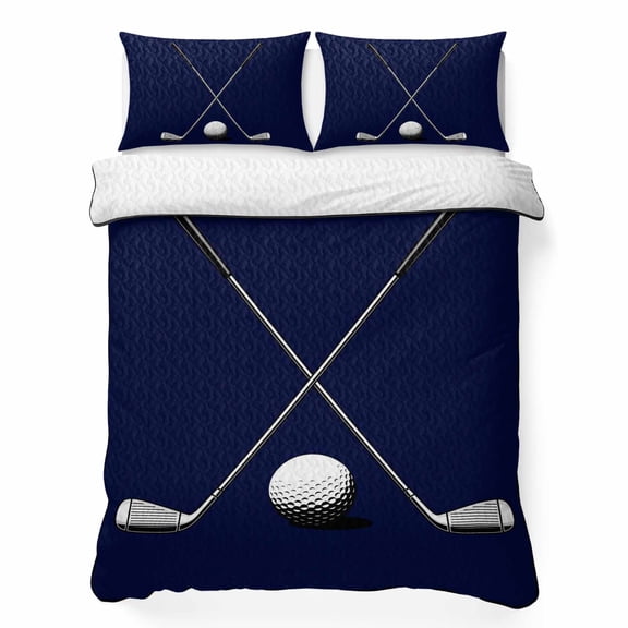 King Quilt Bedding Set, Golf Ball on Dark Blue Background Soft Microfiber Summer Bedspread Coverlet with 2 Pillow Shams for All Season, Sports Players Breathable Bedding Set for Hot Sleepers
