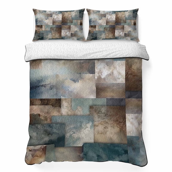 King Quilt Bedding Set, Gradient Color Block Abstract Art Soft Microfiber Summer Bedspread Coverlet with 2 Pillow Shams, Twisted Line Modern Style Breathable Bedding Set for Hot Sleepers