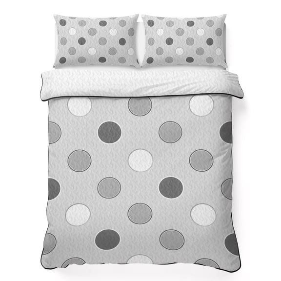 King Quilt Bedding Set Gray White Polka Dot Modern Lightweight Summer Quilted Coverlet for Hot Sleepers, Nordic Minimalist Style Breathable Soft Cooling Blanket with 2 Pillow Shams for All Season