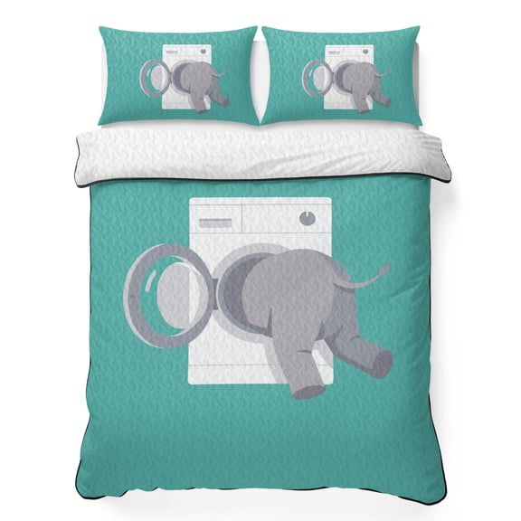 King Quilt Bedding Set, Grey Elephant Abstract Animal Soft Microfiber Summer Bedspread Coverlet with 2 Pillow Shams for All Season, Funny Animals Breathable Bedding Set for Hot Sleepers