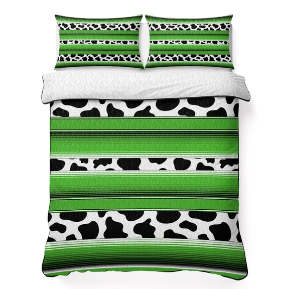 King Quilt Bedding Set Mexican Cow Pattern Animal Print Texture Summer Quilt Lightweight Quilted Coverlet with 2 Pillow Shams, Stripes 3-Piece Bedspread Quilt Set for All Season