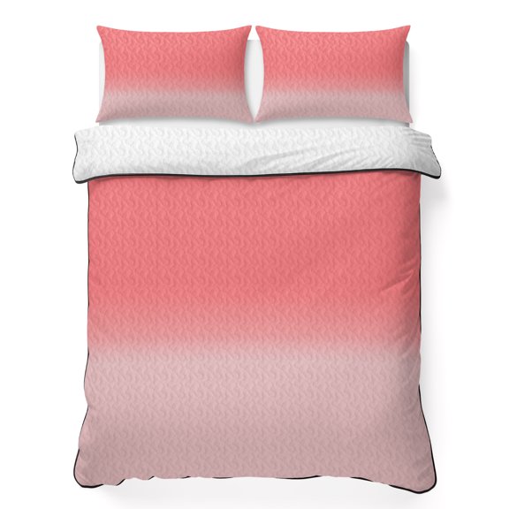 King Quilt Bedding Set, Minimalist Coral Red Gradient Soft Microfiber Summer Bedspread Coverlet with 2 Pillow Shams for All Season, Modern Ombre Art Breathable Bedding Set for Hot Sleepers