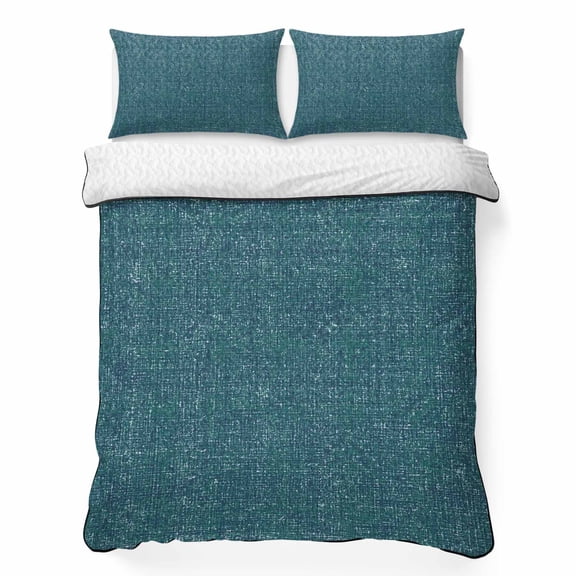 King Quilt Bedding Set Minimalist Teal Texture Pattern Summer Quilt Lightweight Quilted Coverlet with 2 Pillow Shams, Green Monochrome Art 3-Piece Bedspread Quilt Set for All Season