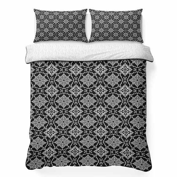 King Quilt Bedding Set, Moroccan Classical Rhombus Pattern Soft Microfiber Summer Bedspread Coverlet with 2 Pillow Shams, Kaleidoscope Abstract Art Breathable Bedding Set for Hot Sleepers