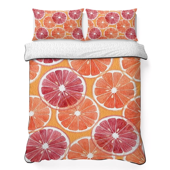 King Quilt Bedding Set, Orange Lemon Seamless Soft Microfiber Summer Bedspread Coverlet with 2 Pillow Shams for All Season, Summer Tropical Fruits Breathable Bedding Set for Hot Sleepers