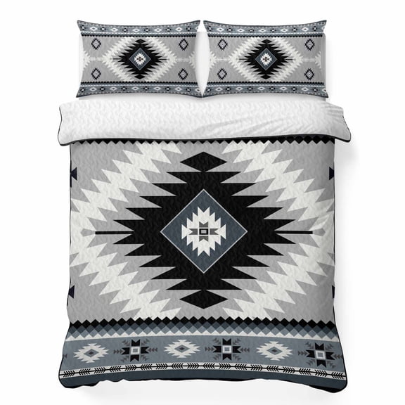 King Quilt Bedding Set Retro Aztec Color Block Lightweight Summer Quilted Coverlet for Hot Sleepers, Ethnic Style Breathable Soft Cooling Blanket with 2 Pillow Shams for All Season
