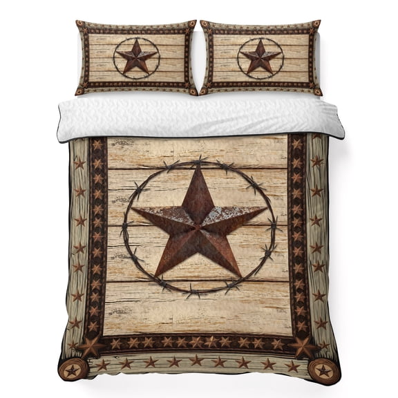 King Quilt Bedding Set, Retro Rustic Texas Country Star Soft Microfiber Summer Bedspread Coverlet with 2 Pillow Shams, Farmhouse Vintage Wood Barn Breathable Bedding Set for Hot Sleepers