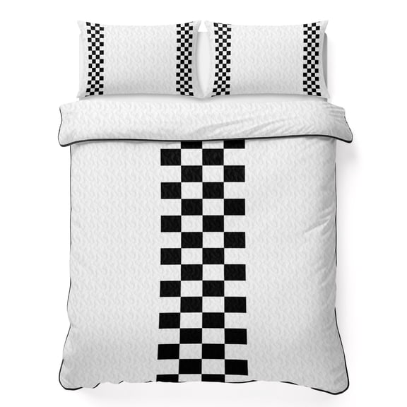 King Quilt Bedding Set, Rural Black and White Buffalo Lattice Checked Soft Microfiber Summer Bedspread Coverlet with 2 Pillow Shams for All Season, Gingham Breathable Bedding Set for Hot Sleepers