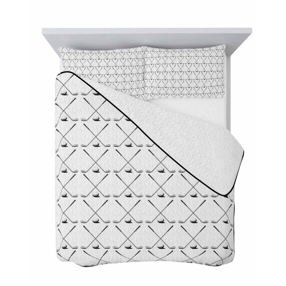 King Quilt Bedding Set, Seamless Golf Clubs Balls Soft Microfiber Summer Bedspread Coverlet with 2 Pillow Shams for All Season, Sport Pattern White Black Breathable Bedding Set for Hot Sleepers