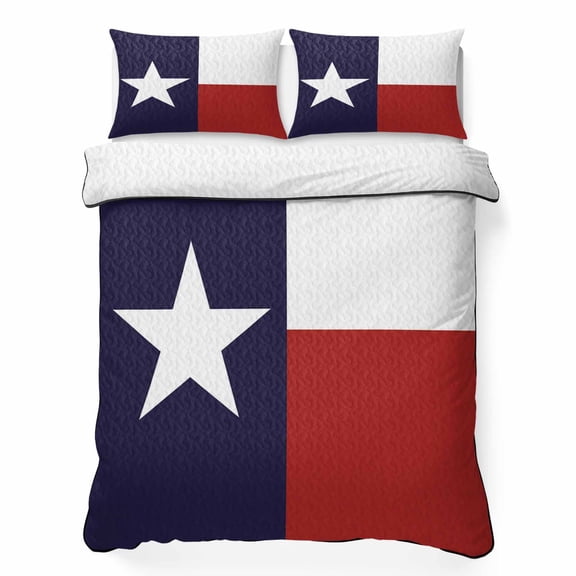 King Quilt Bedding Set Texas Star Flag Breathable Summer Cooling Blanket for Hot Sleepers, Star and White Red Stripe Lightweight Soft Bedding Set with 2 Pillow Shams for All Season
