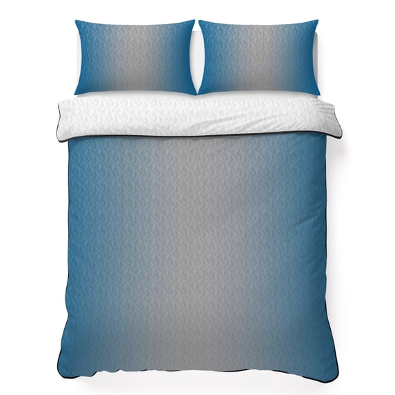 King Quilt Set 96''x106'', Blue Grey Ombre Lightweight Summer Bedspread Coverlet Set with 2 Pillow Shams, Gradient Contemporary Abstract Art Breathable All Season Quilt Bedding for Bedroom/Guest Room