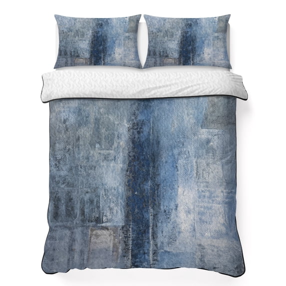 King Quilt Set 96''x106'', Blue Lightweight Bedspread Coverlet Set with 2 Pillow Shams, Retro Oil Painting Modern Abstract Art Breathable All Season Quilt Bedding for Bedroom/Guest Room