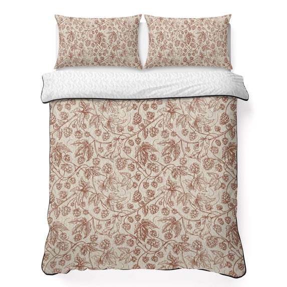 King Quilt Set 96''x106'', Brown Flowers Lightweight Bedspread Coverlet Set with 2 Pillow Shams, Vintage Farmhouse Floral Leaves Vines Breathable All Season Quilt Bedding for Bedroom/Guest Room