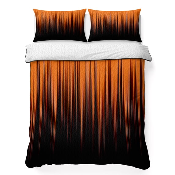King Quilt Set 96''x106'', Burnt Orange Black Ombre Lightweight Bedspread Coverlet Set with 2 Pillow Shams, Modern Abstract Striped Gradient Breathable All Season Quilt Bedding for Bedroom/Guest Room