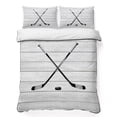 thumbnail image 1 of King Quilt Set 96''x106'', Ice Hockey Lightweight Bedspread Coverlet Set with 2 Pillow Shams, Farmhouse Rustic Ball Sport Game Wooden Grain Breathable All Season Quilt Bedding for Bedroom/Guest Room, 1 of 9