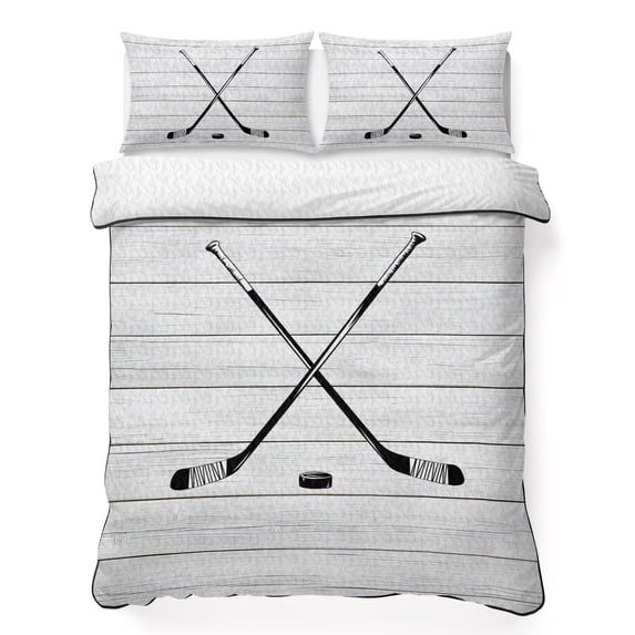 King Quilt Set 96''x106'', Ice Hockey Lightweight Bedspread Coverlet Set with 2 Pillow Shams, Farmhouse Rustic Ball Sport Game Wooden Grain Breathable All Season Quilt Bedding for Bedroom/Guest Room