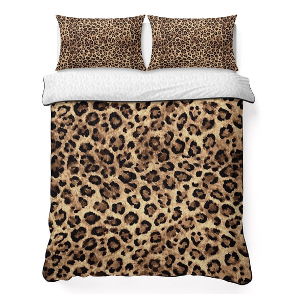 King Quilt Set 96''x106'', Leopard Printed Lightweight Summer Bedspread Coverlet Set with 2 Pillow Shams, Modern Animals Textured Brown Breathable All Season Quilt Bedding for Bedroom/Guest Room