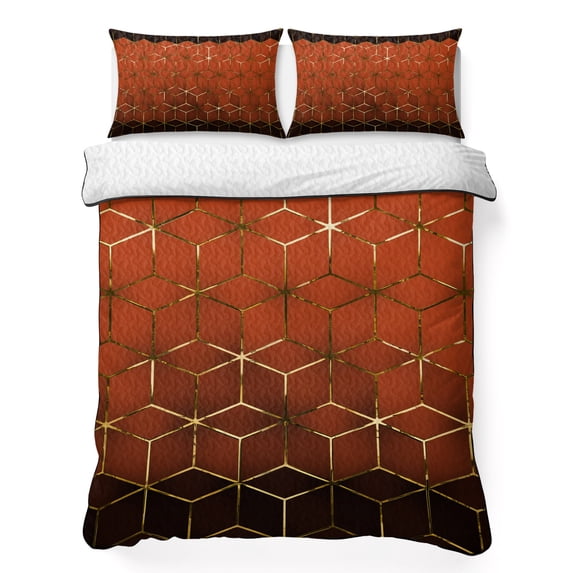 King Quilt Set 96''x106'', Orange Geometric Lightweight Summer Bedspread Coverlet Set with 2 Pillow Shams, Ombre Modern Abstract Art Breathable All Season Quilt Bedding for Bedroom/Guest Room