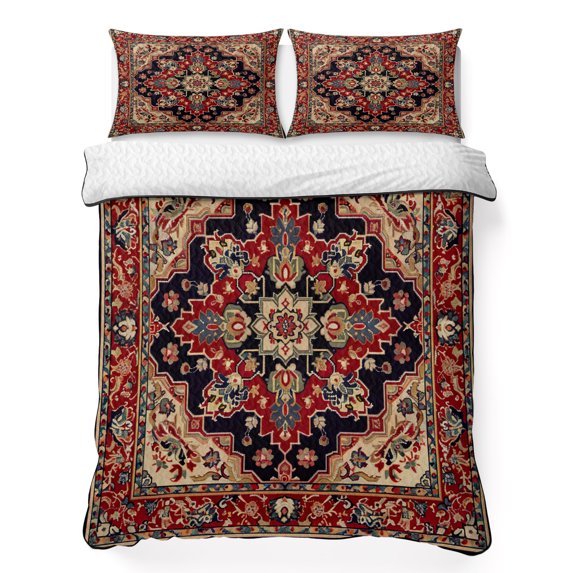 King Quilt Set 96''x106'', Red Boho Lightweight Bedspread Coverlet Set with 2 Pillow Shams, Contemporary Abstract Ethnic Retro Geometric Breathable All Season Quilt Bedding for Bedroom/Guest Room