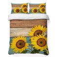 thumbnail image 1 of King Quilt Set 96''x106'', Sunflower Lightweight Bedspread Coverlet Set with 2 Pillow Shams, Yellow Spring Flora Botanical Teal Brown Wooden Breathable All Season Quilt Bedding for Bedroom/Guest Room, 1 of 9