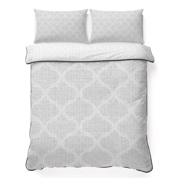 King Quilt Set 96''x106'', White Moroccan Lightweight Bedspread Coverlet Set with 2 Pillow Shams, Boho Morocco Geometric Quatrefoil Grid Breathable All Season Quilt Bedding for Bedroom/Guest Room