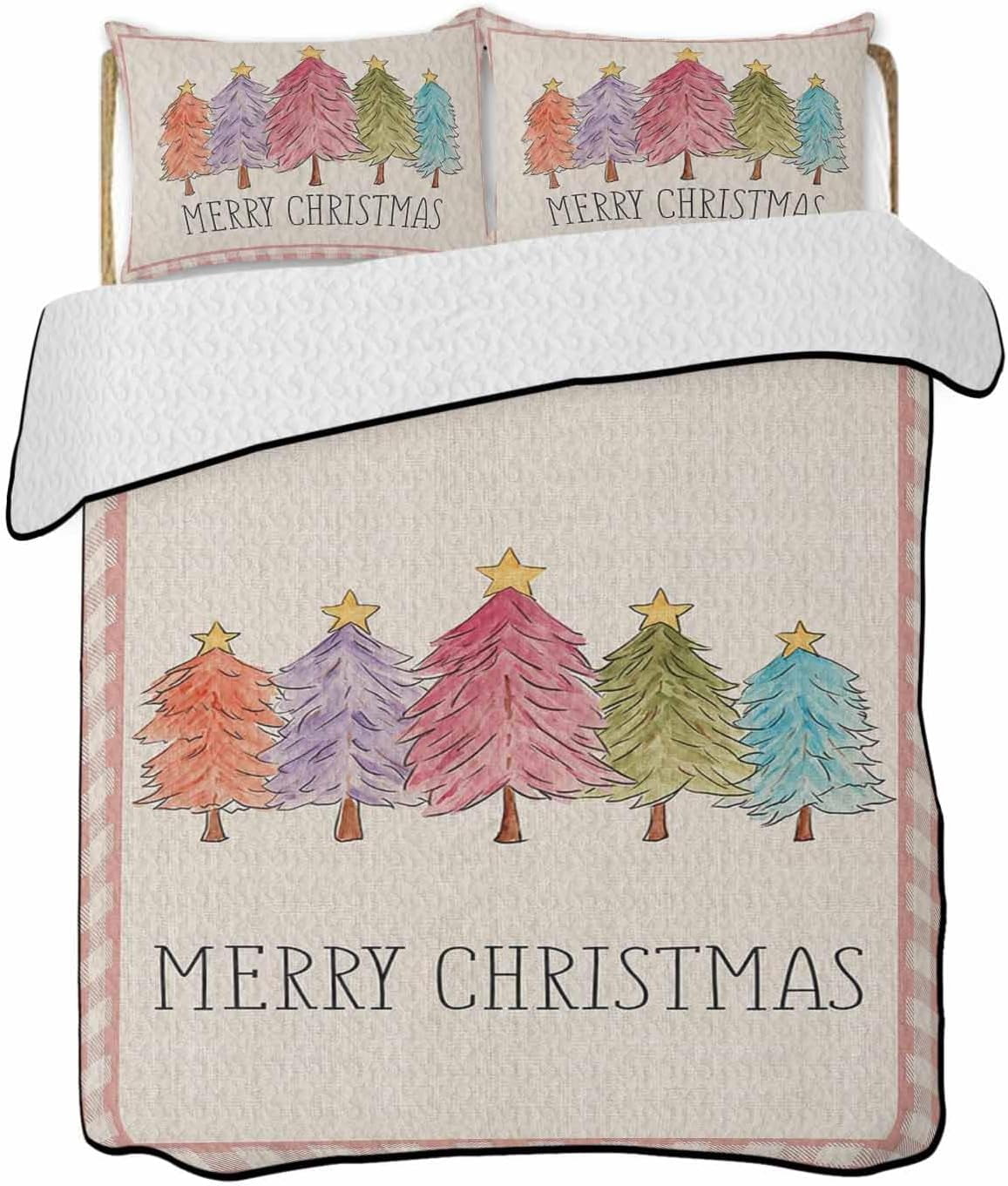 King Quilt Sets with 2 Pillow Shams, Christmas Tree Lightweight Summer
