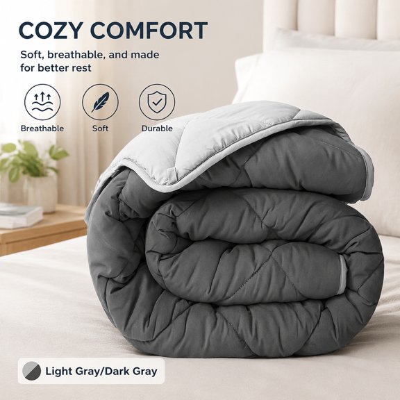 King Reversible Comforter Duvet Insert Light/Dark Gray Soft Reversible Bedding