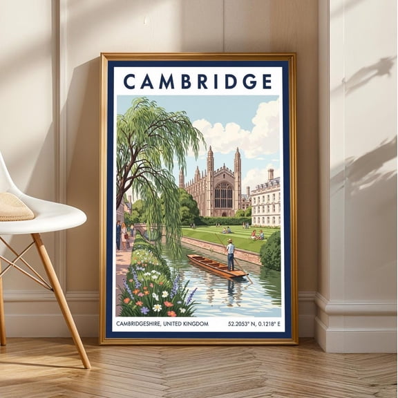 King'S College Chapel Cambridge Poster: Vintage British Travel Art, Stretched Canvas Size 12x18