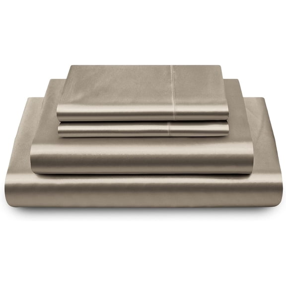 King Satin Sheet Set in Sand Colour Featuring Deep Pocket Fitted and Pillowcases