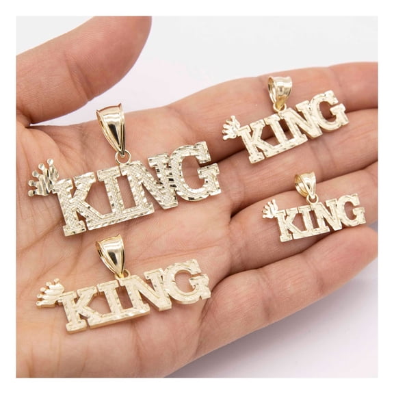 Diamond-Cut "King" Script with Crown Pendant Men’s Adult 10K Yellow Gold, All Sizes - Goldum NYC