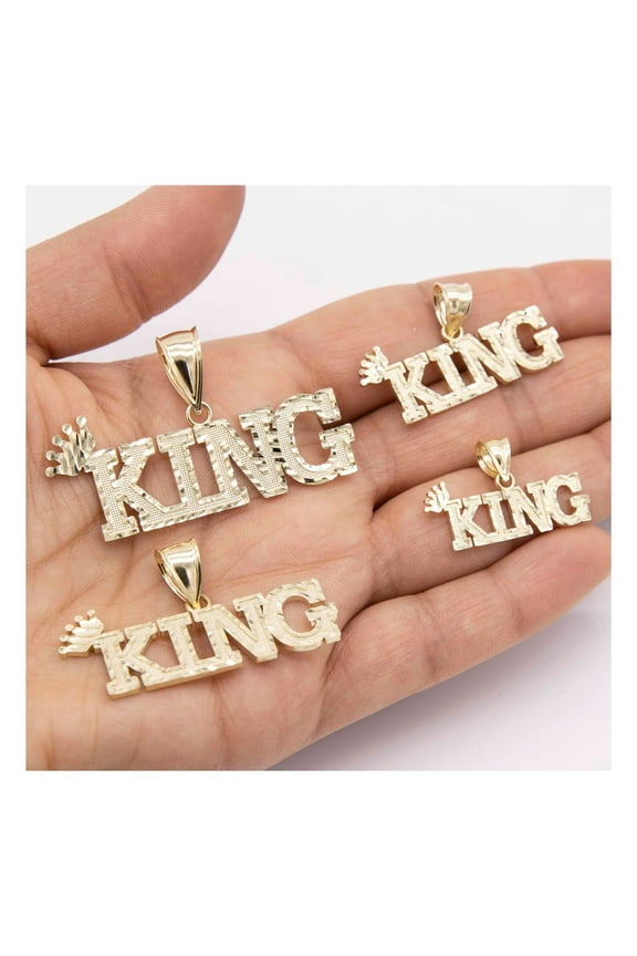 Diamond-Cut "King" Script with Crown Pendant Men’s Adult 10K Yellow Gold, All Sizes - Goldum NYC