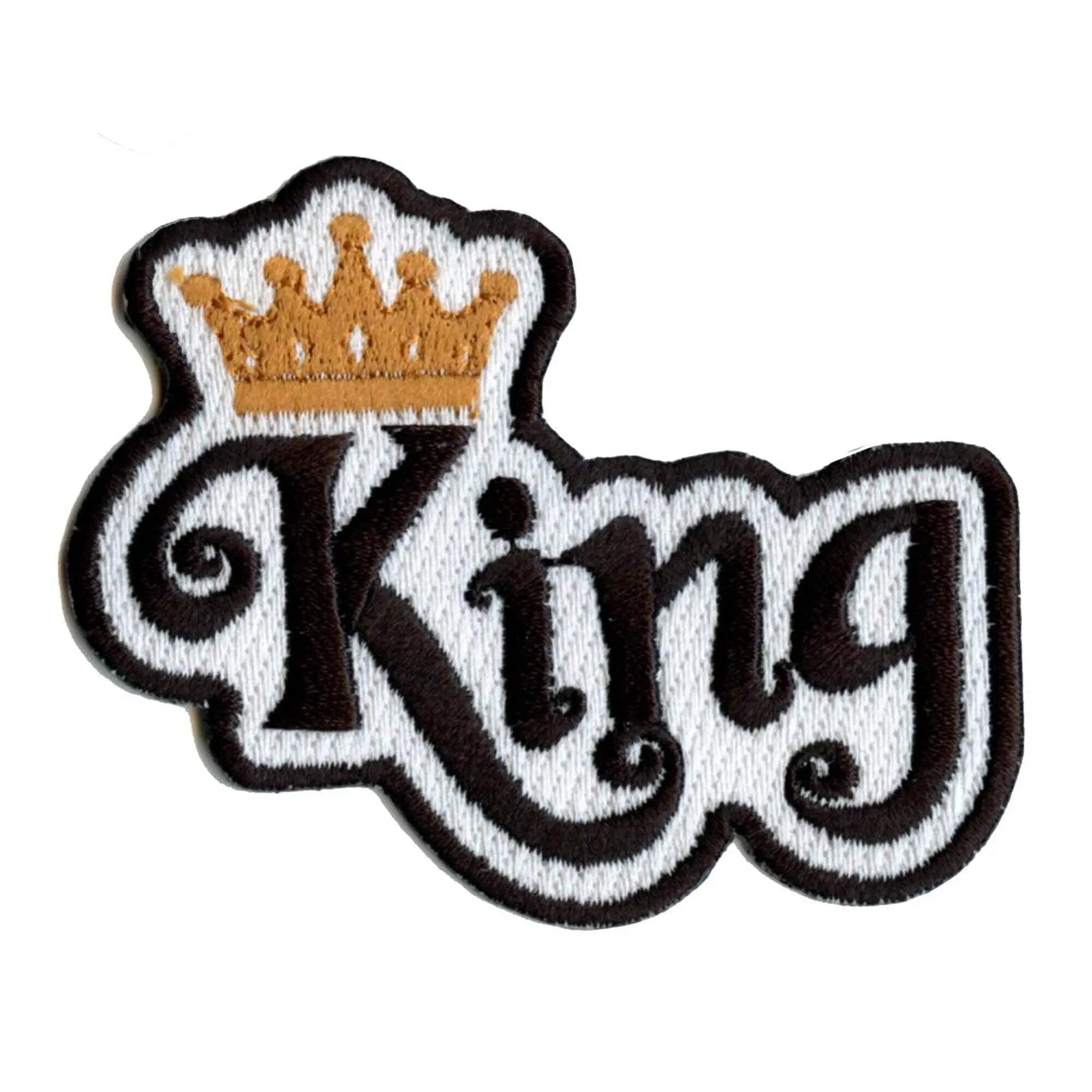 Script Crown King Script with Gold Imperial Crown Embroidered Iron on Patch ...
