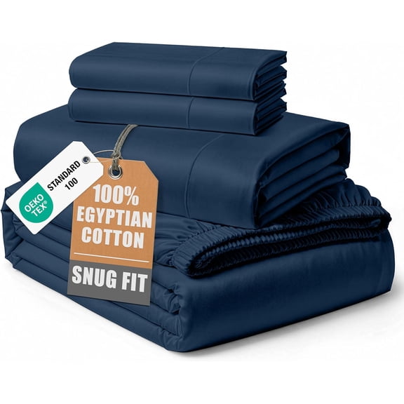 King Sheet Set 100% Egyptian Cotton Sateen Estate Blue 4-Piece