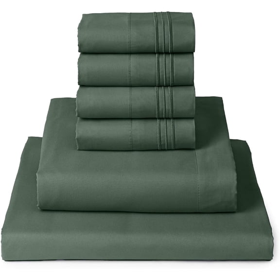 King Sheet Set - 6-Piece Iconic Collection Bedding, (Including 4 Pillowcases), 16-Inch Deep Pocket, Easy Care, Extra Soft, Cooling Sheets, Brushed Microfiber - Emerald Green