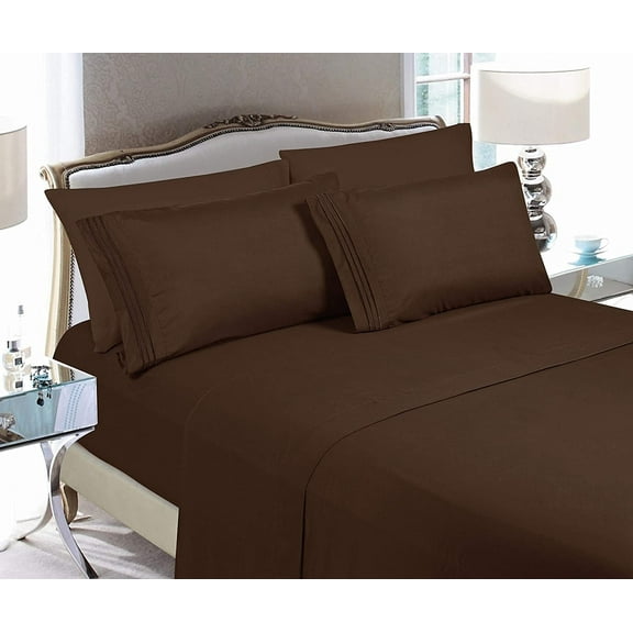 Elegant Comfort Smooth Touch Microfiber Sheets, Lightweight Cooling Bedding Set, Fade Resistant, Deep Pocket Design, 4 Piece SetKing, Chocolate Brown