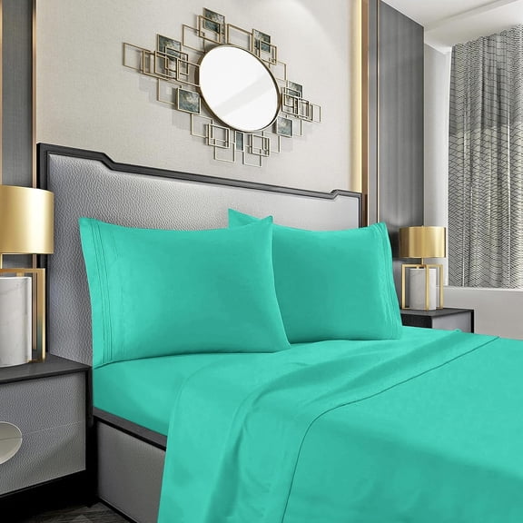 King Sheet Set - Luxury Hotel 1800 Premier Bedding Sheets & Pillowcases - Ultra Soft Breathable & Cooling Bed Sheets - Deep Pocket - Wrinkle Resistant - 4 Piece - King, Paradise Teal