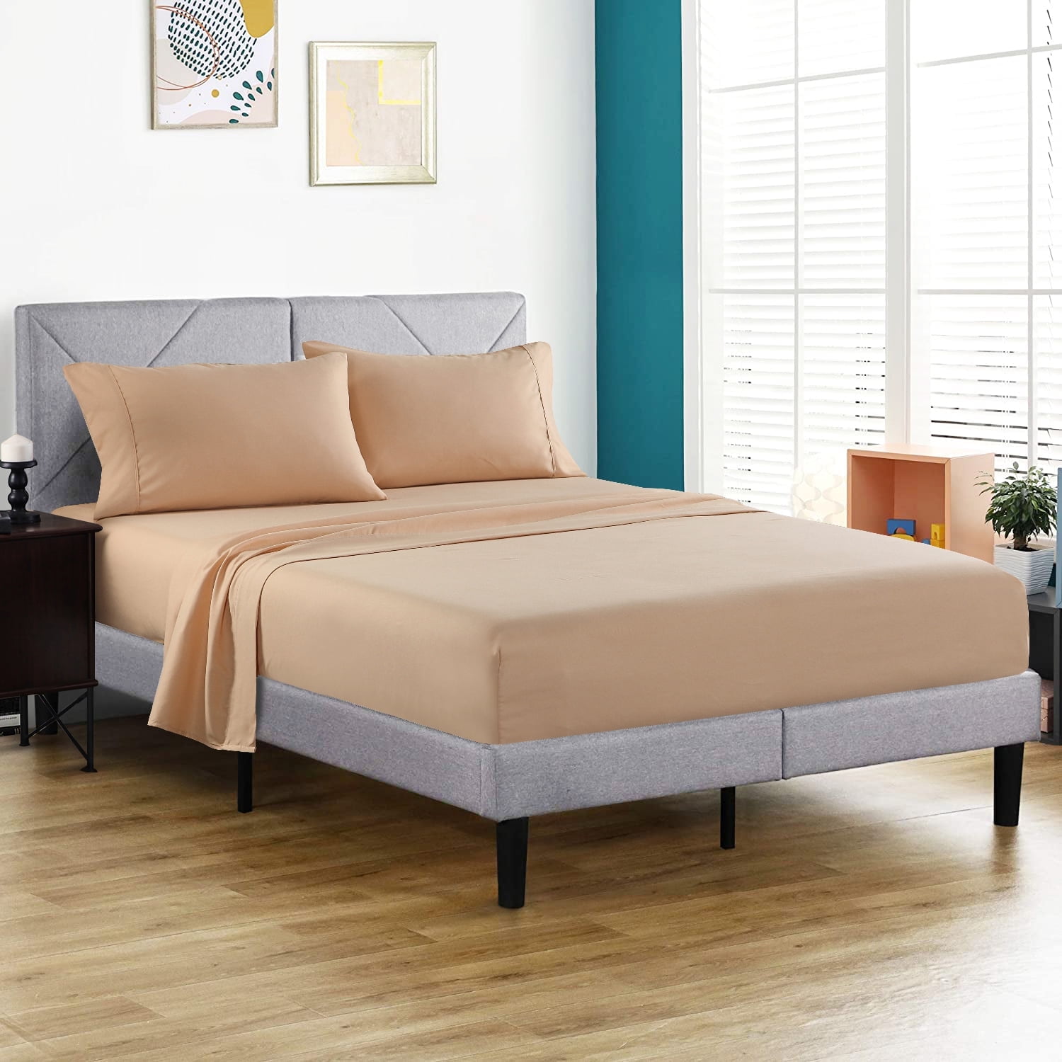 King Beige Microfiber 4-Piece Solid Sheet Set