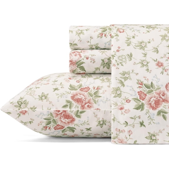King Sheet Set in Lilian Coral with 300 Thread Count Cotton Sateen