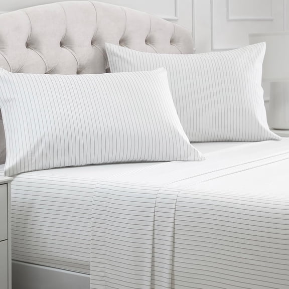 King Sheets Set 4 PC Hotel Luxury Extra Soft Cooling Wrinkle Fade Stain Resistant Pinstripe Gray