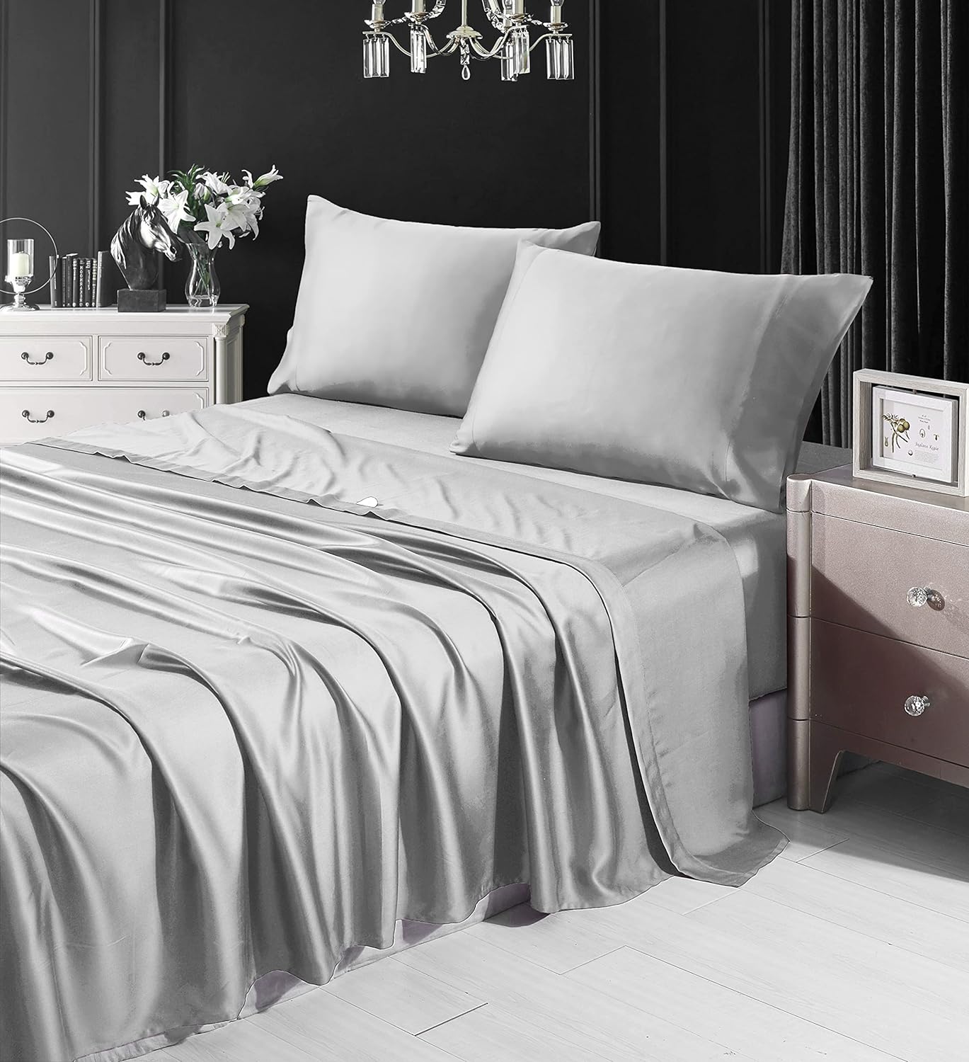 King Sheets Set, 4PCs 100 Organic Eucalyptus Tencel Bedding Set, Extra