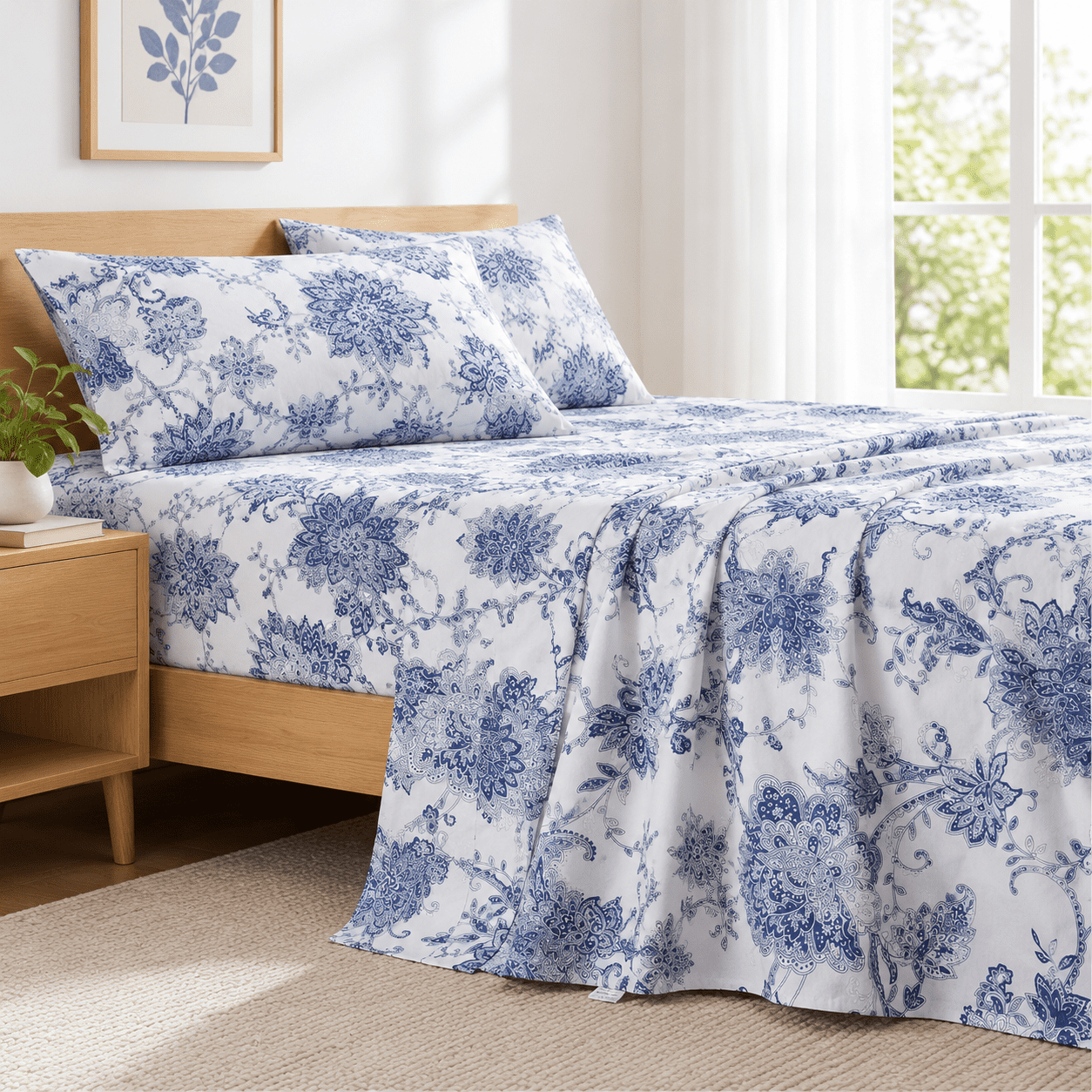 Sheets King Pattern Spring King Sheets Set Percaleton Flbed Deep Pocket Fitted Sheet Luxury Blue ...