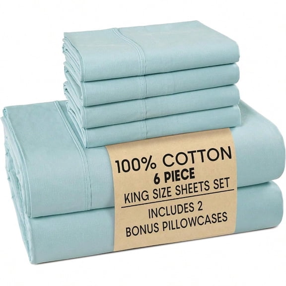 King Sheets Sets 100 Cotton King Sheets Cooling with 4 Pillowcases 15 Deep Pocket Fitted Sheet Crisp Smooth Feel Ultra Soft Cozy Fit Blue Sky