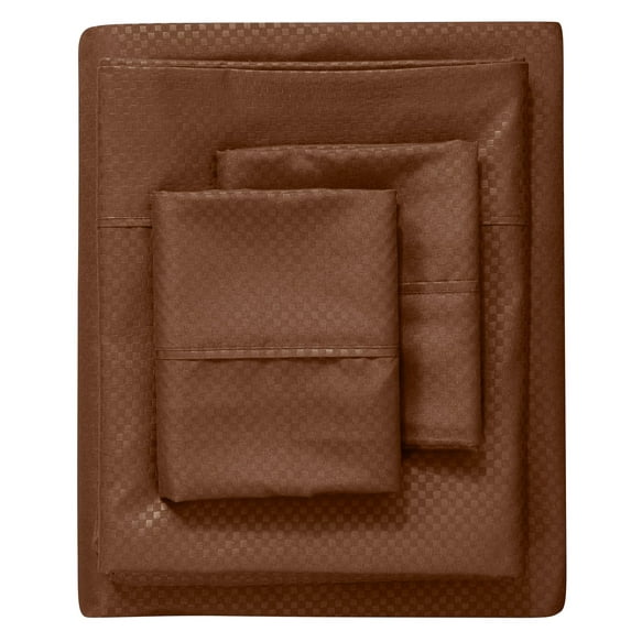 LDC Lux Decor Collection King 4-Piece 1800 Thread Count Brown Checkered Microfiber Bed Sheet Set, King – Deep Pocket