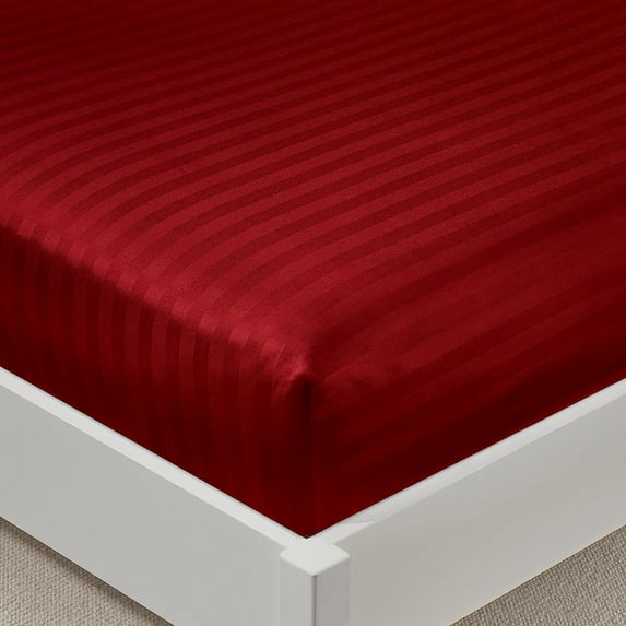 King Size 1 Piece Fitted Sheet Only - 10" Deep Pocket - 400 Thread Count - 100% Egyptian Cotton - Luxury Striped Pattern - Burgundy Stripe.