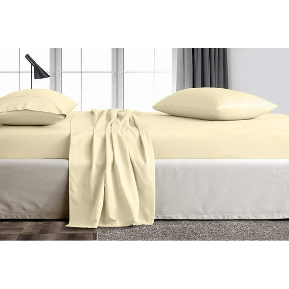King Size 100% Egyptian Cotton 5 Piece Bedding, Luxury Sheet Set with 18 Inch Deep Pocket - 400TC Comfortable & Machine Washable Sheets - Ivory Solid.