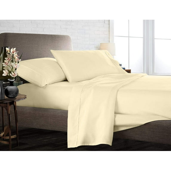 King Size 100% Egyptian Cotton Bed Sheets Luxury 800 Thread Count 4Pcs Sheet Set - Ivory Solid Sateen Weave for Soft & Silky Feel Long Staple Cotton 26" Inch Deep Pocket