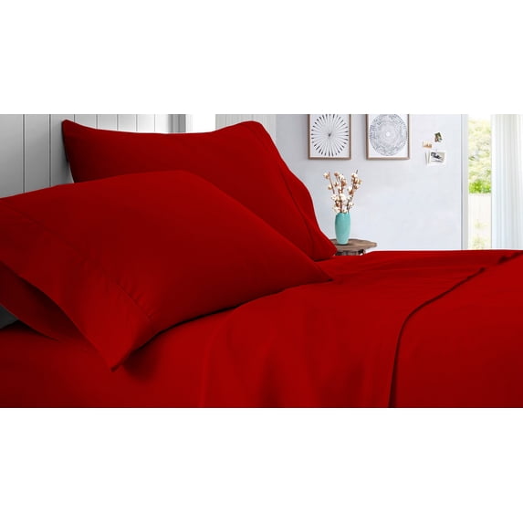 King Size 1000 Thread Count Sheet Set Solid - 4 Piece - Hotel Quality Super Soft Bed Sheets- 21" Deep Pockets Easy Fit - Breathable & Cooling Sheets ( Blood Red )